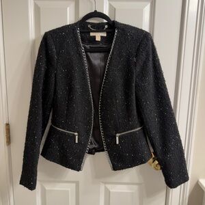 MICHAEL Michael Kors Black Metallic Silver Tweed Chain Detail Blazer Small S